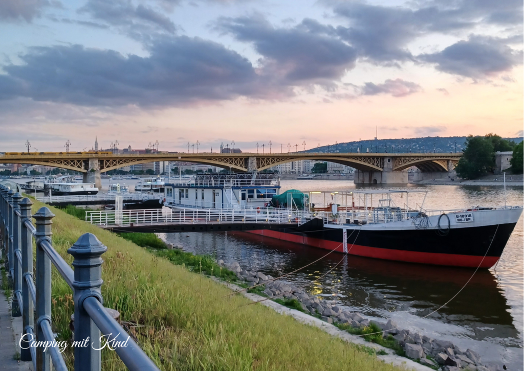 Schiffe liegen am Ufer der Donau